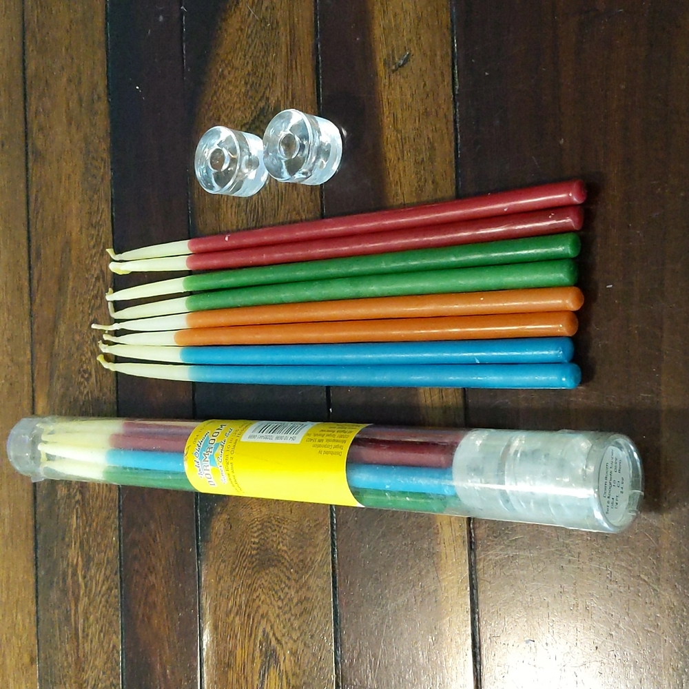 2 sets of 8 (10") spaghetti taper colored candles. NWT Vintage